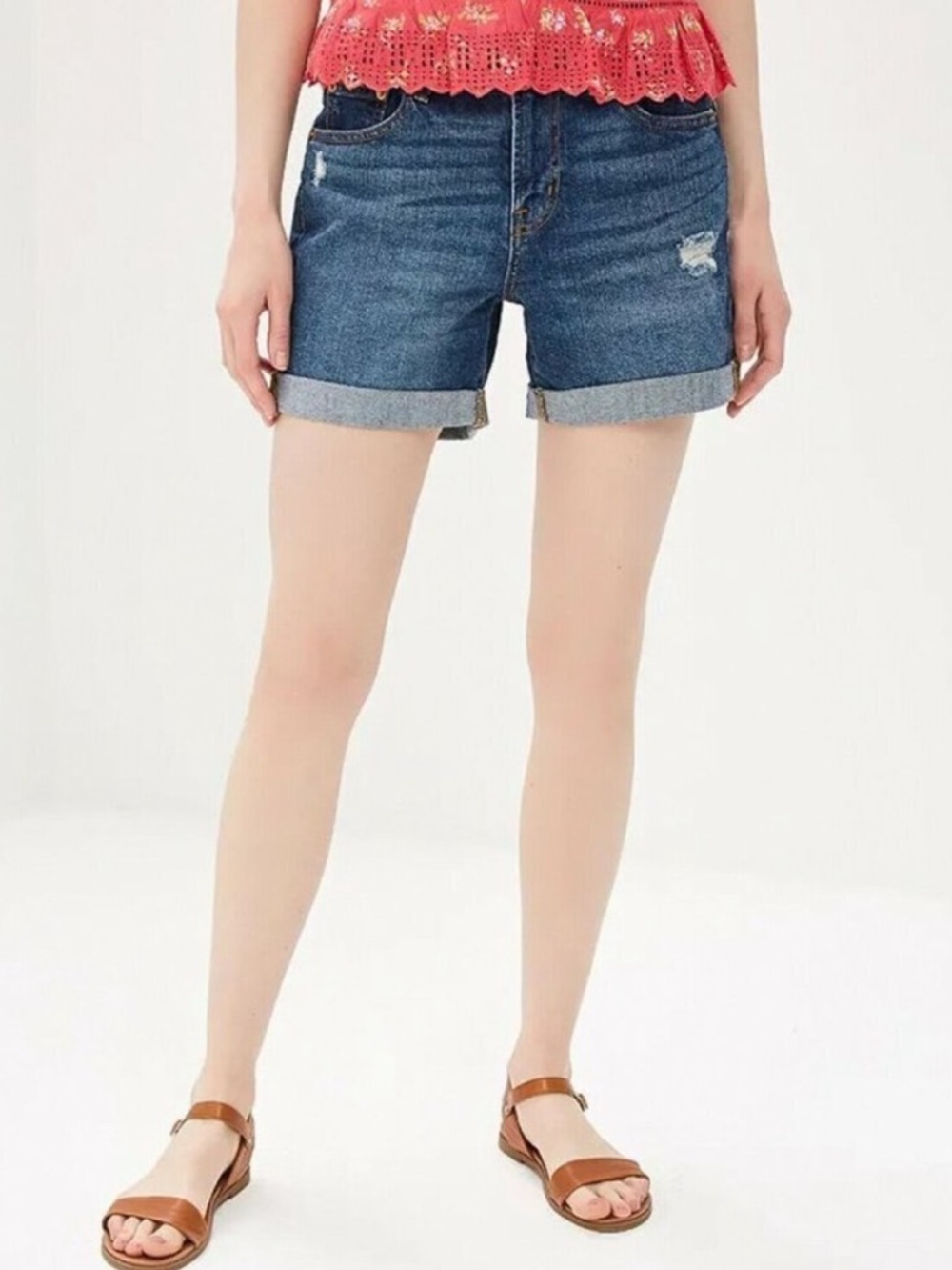 Gap 5” cuffed indigo blue stretch distressed denim summer shorts size 30